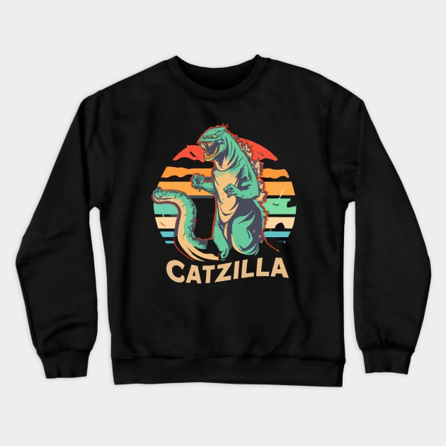 Vintage Catzilla Fire cat Crewneck Sweatshirt by kknows